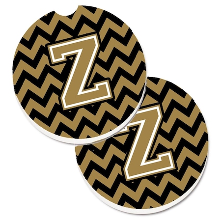 Carolines Treasures Letter Z Chevron Black and Gold Set of 2 Cup Holder Car Coaster CJ1050-ZCARC